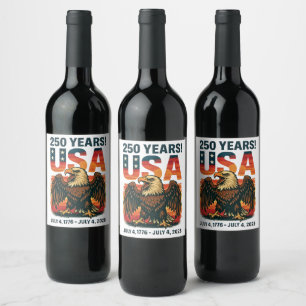 Etiqueta Para Botella De Vino EE.UU. 250 años - Águila calva patriótica 4 de jul
