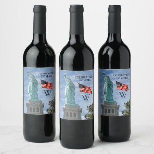 Etiqueta Para Botella De Vino EE. UU. 250 Bandera Americana Estatua de la Libert