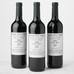 Etiqueta Para Botella De Vino Efecto Kraft Gris Descripción LOGO Código QR Perso