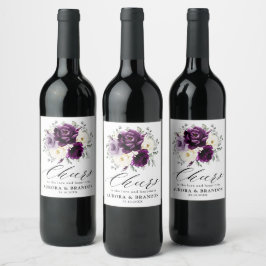 Etiqueta Para Botella De Vino Eggplant Purple Plum Marfil White Floral Boda