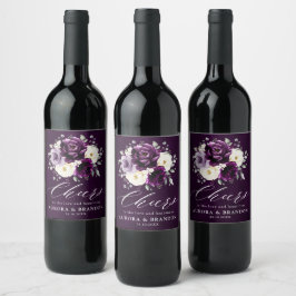 Etiqueta Para Botella De Vino Eggplant Purple Plum Marfil White Floral Boda Wi