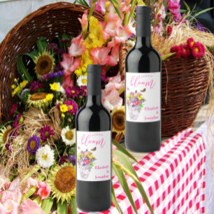 Etiqueta Para Botella De Vino El amor en el Boda floral en flor