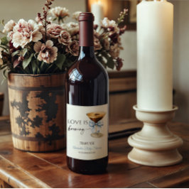Etiqueta Para Botella De Vino El amor está hirviendo Blue Coquette Arco Despedid