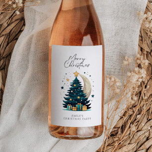 Etiqueta Para Botella De Vino El árbol de Navidad Stars The Moon