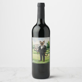 Etiqueta Para Botella De Vino El Boda de golf Cat Amantes en el campo de golf de