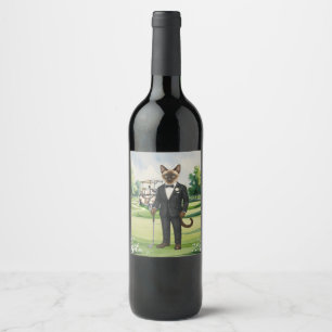 Etiqueta Para Botella De Vino El Boda de golf Cat Amantes en el campo de golf de