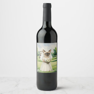 Etiqueta Para Botella De Vino El Boda de golf Cat Amantes en el campo de golf pa