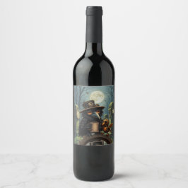 Etiqueta Para Botella De Vino El cuervo impulsado por Café