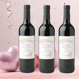 Etiqueta Para Botella De Vino El día de San Valentín Bonito Fiesta Floral Rosa