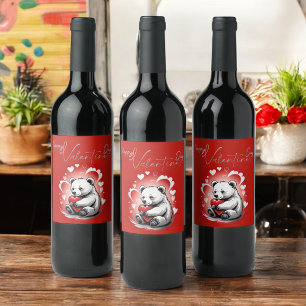 Etiqueta Para Botella De Vino El día de San Valentín con Oso Teddy rico