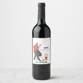 Etiqueta Para Botella De Vino El día de San Valentín de la figura de danza