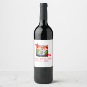 Etiqueta Para Botella De Vino El día de San Valentín feliz amor al corazón rojo