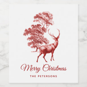 Etiqueta Para Botella De Vino El elegante venado de tela rojo francés clásico en