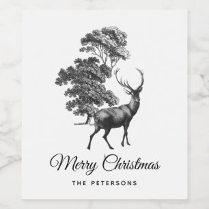 Etiqueta Para Botella De Vino El elegante y clásico ciervo de tela blanca negro