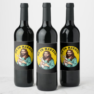 Etiqueta Para Botella De Vino Él es Rizzin Funny Día de Pascua Cristiana Jesús