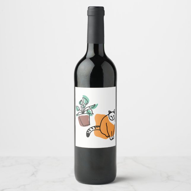 Etiqueta Para Botella De Vino El gato y la planta (Anverso)