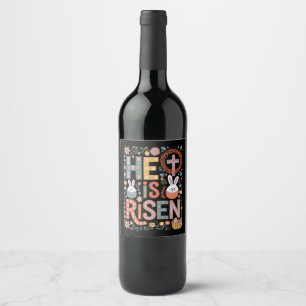 Etiqueta Para Botella De Vino Él ha resucitado Jesús Floral Cute Easter Bunny Ra