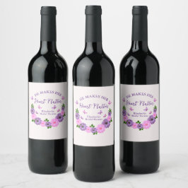 Etiqueta Para Botella De Vino Él hace que su corazón revolotee: Despedida de sol