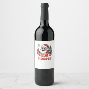 Etiqueta Para Botella De Vino El hilo dental favorito de Santa Navidad Dentista