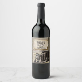 Etiqueta Para Botella De Vino El mejor papá de la cámara vintage del día anticua