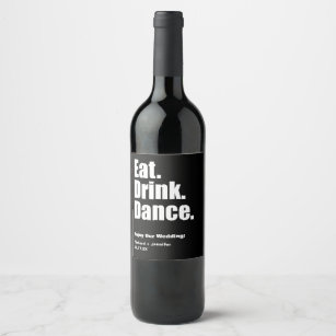 Etiqueta Para Botella De Vino El negro come. Bebida. Danza. El casarse