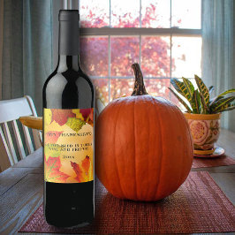 Etiqueta Para Botella De Vino El otoño del Día de Acción de Gracias deja al rojo