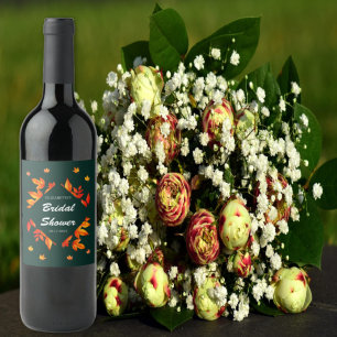Etiqueta Para Botella De Vino El otoño rústico moderno deja una ducha nupcial