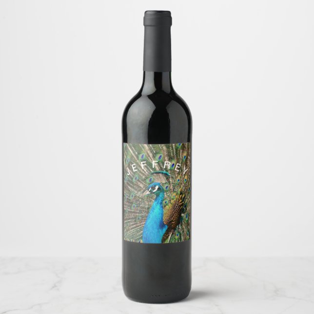 Etiqueta Para Botella De Vino El pavo real azul (Anverso)