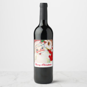 Etiqueta Para Botella De Vino El reno retro de Santa del navidad añade la