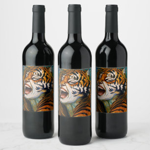 Etiqueta Para Botella De Vino El rugido del corazón salvaje - Tigres coloridos