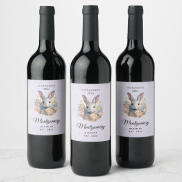 Etiqueta Para Botella De Vino Elaboración de Vino con Conejo Rodeado de Flores P