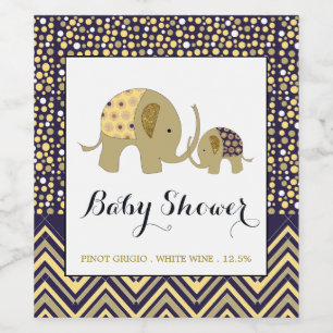 Etiqueta Para Botella De Vino Elefante bohemio y Baby Shower Chevron