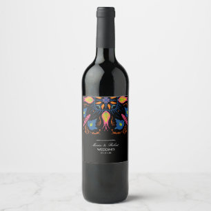 Etiqueta Para Botella De Vino Elefante floral de Boda indio negro