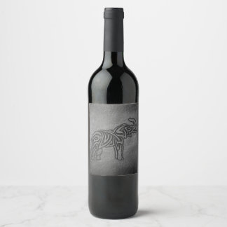 Etiqueta Para Botella De Vino Elefante tribal de cuero