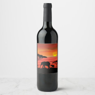 Etiqueta Para Botella De Vino Elefantes en el Serengeti