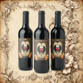 Etiqueta Para Botella De Vino Elegancia celta con un corazón y alas.