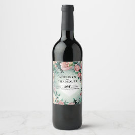 Etiqueta Para Botella De Vino Elegancia de flor pastel: Boda floral verde sabio