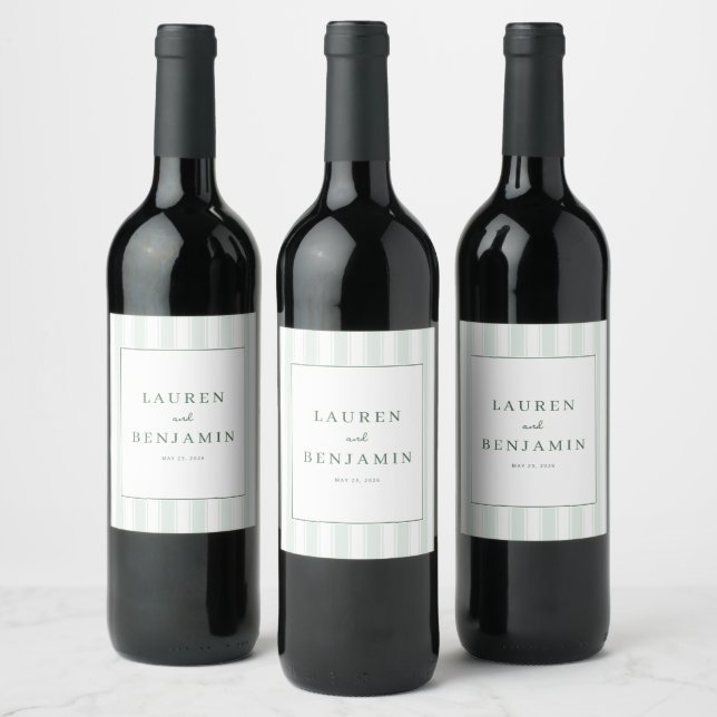 Etiqueta Para Botella De Vino Elegancia de menta rayada sofisticada (Botellas)
