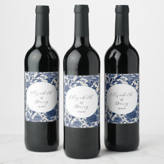 Etiqueta Para Botella De Vino Elegancia porcelana: Boda Floral Azul