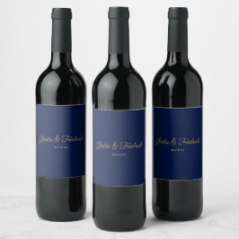 Etiqueta Para Botella De Vino Elegancia simple y eterna marina oro azul