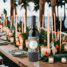 Etiqueta Para Botella De Vino Elegancia Tropical Marco Redondo 