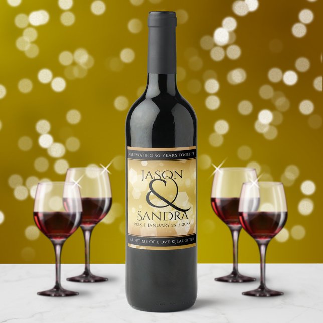 Etiqueta Para Botella De Vino Elegant 50th Golden Wedding Anniversary (Subido por el creador)