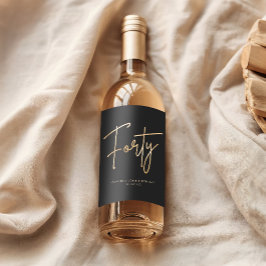 Etiqueta Para Botella De Vino Elegant Black and Gold 40th Birthday Party