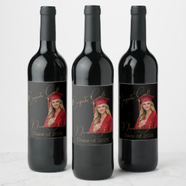 Etiqueta Para Botella De Vino Elegant Black & Gold Graduation