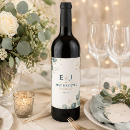 Etiqueta Para Botella De Vino Elegant Blue Eucalyptus 