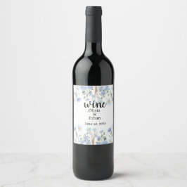 Etiqueta Para Botella De Vino Elegant Blue Floral Wedding Wine Label