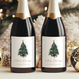 Etiqueta Para Botella De Vino Elegant Christmas Tree Merry Christmas