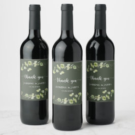Etiqueta Para Botella De Vino Elegant Dark Green Eucalyptus Wedding Thank You
