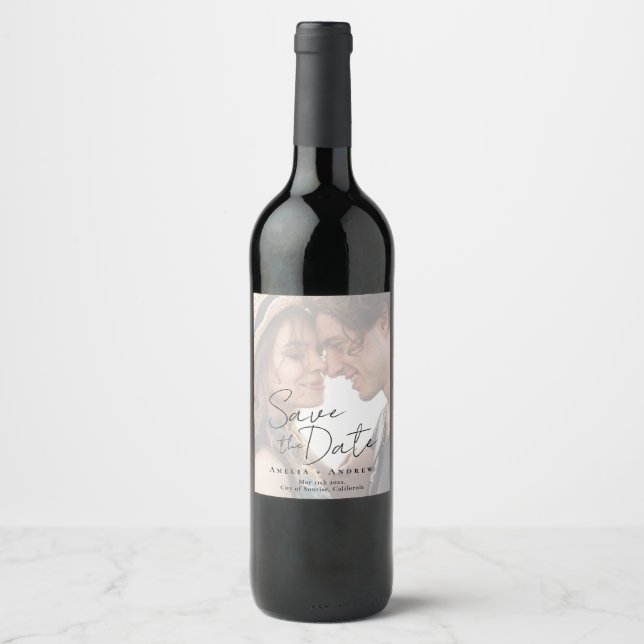 Etiqueta Para Botella De Vino Elegant Engagement Photo Script Wedding  (Anverso)