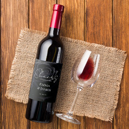 Etiqueta Para Botella De Vino Elegant Floral Midnight Rose Black & White Wedding
